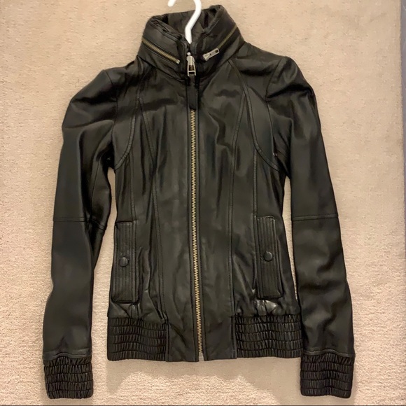 Mackage x Aritzia Black Leather Jacket with Hood - Picture 1 of 7